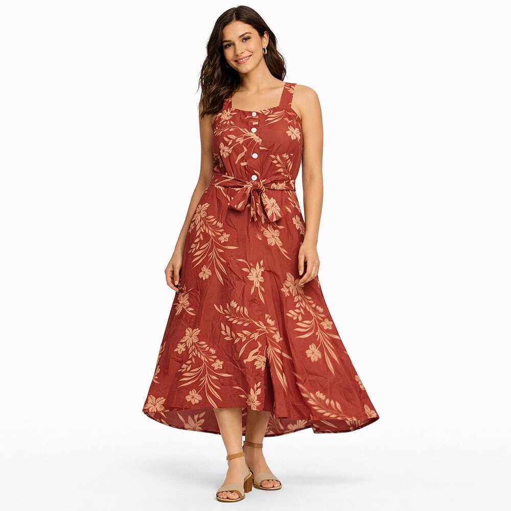 Candace Cameron Bure Floral Midi Dress Tie Waist Rose | Size S